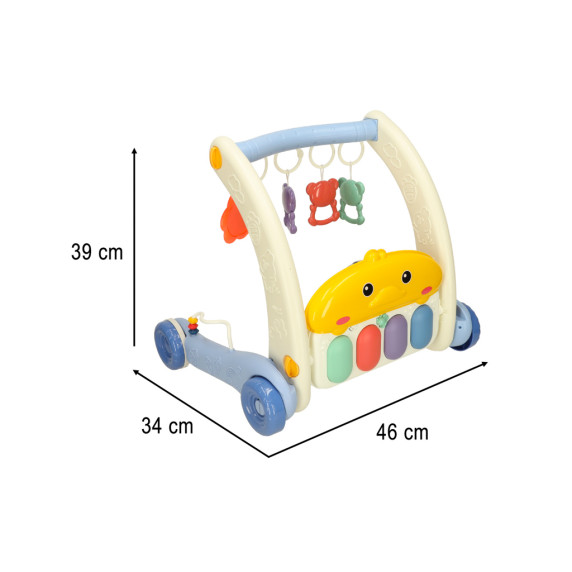 Edukačné chodítko s klavírom a podložkou PIANO RACK & WALKER - modré