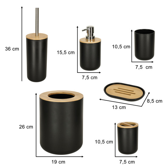 Sada kúpeľňových doplnkov 6 kusov - čierna/drevo