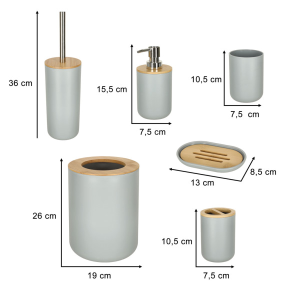 Sada kúpeľňových doplnkov 6 kusov - sivá/drevo