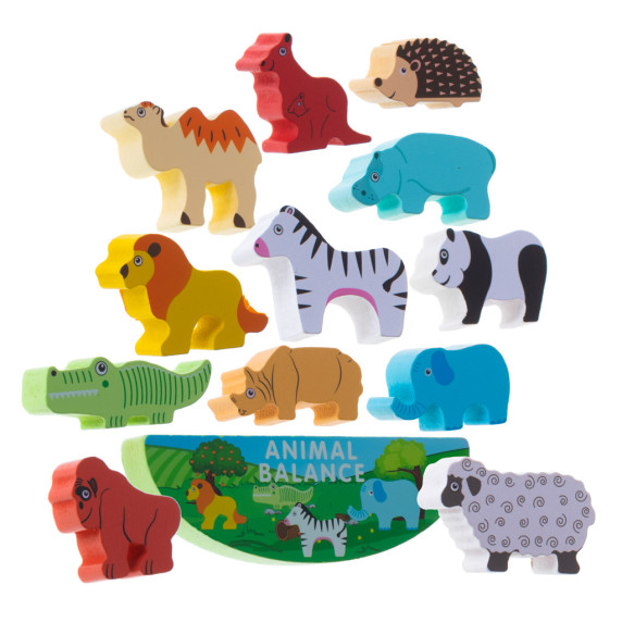Drevená balančná hra Inlea4Fun ANIMAL BALANCE - safari zvieratká