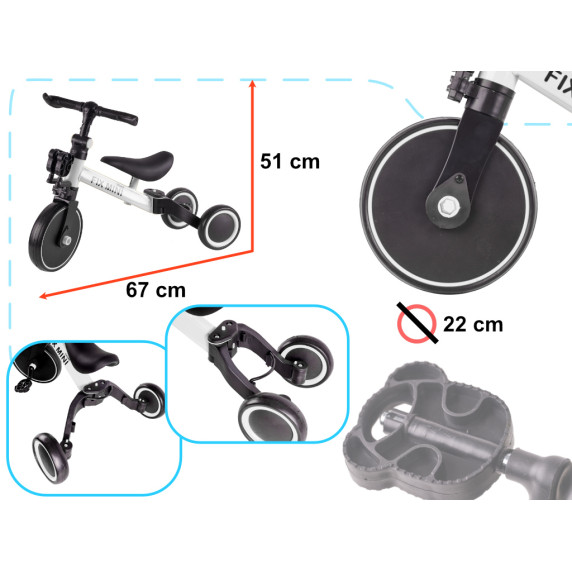 Trojkolka 3v1 s pedálmi Trike Fix Mini - biela