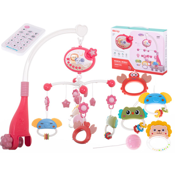 Interaktívny kolotoč nad postieľku s diaľkovým ovládačom Inlea4Fun NURSERY TOYS - ružový