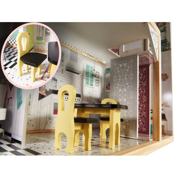 Drevený domček pre bábiky s nábytkom a LED osvetlením 122 cm Inlea4Fun