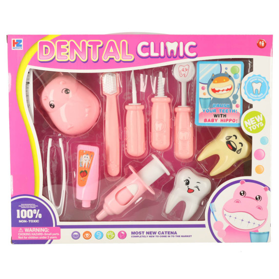 Detský lekársky set - Hroch u zubára Inlea4Fun DENTAL CLINIC - ružový