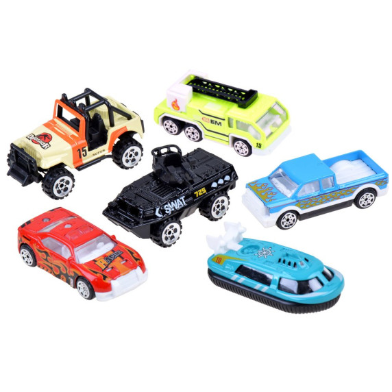 Sada kovových vozidiel 6 kusov Inlea4Fun DIE CAST - mix vozidiel