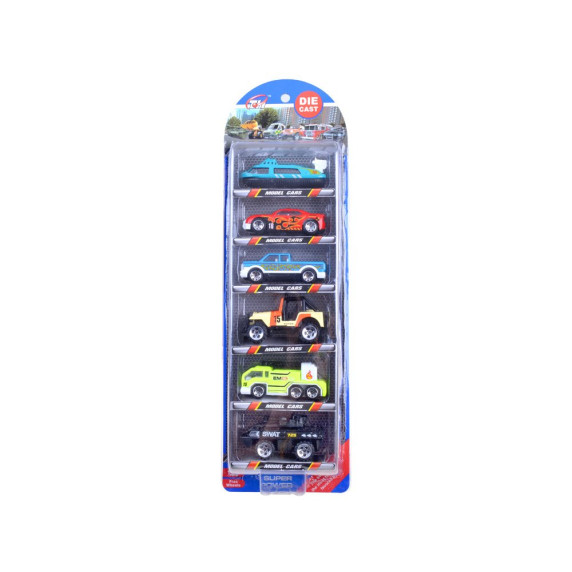 Sada kovových vozidiel 6 kusov Inlea4Fun DIE CAST - mix vozidiel