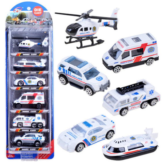 Sada kovových vozidiel 6 kusov Inlea4Fun DIE CAST - záchranné vozidlá