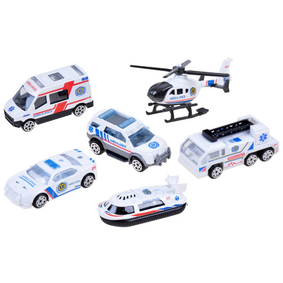 Sada kovových vozidiel 6 kusov Inlea4Fun DIE CAST - záchranné vozidlá