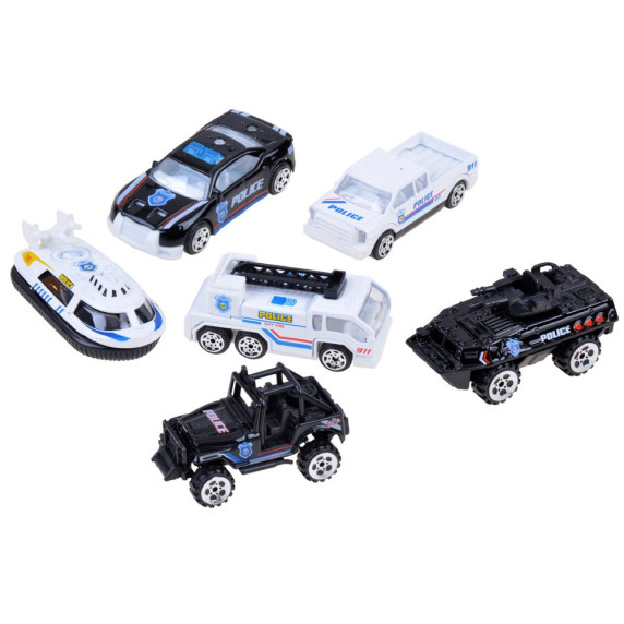 Sada kovových vozidiel 6 kusov Inlea4Fun DIE CAST - policajné vozidlá