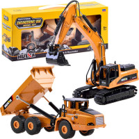 Sada stavebných vozidiel, sklápač+bager Inlea4Fun ARTICULATED TRUCK & EXCAVATOR 