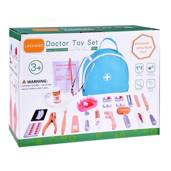 Detská drevená sada zubného lekára v taške Inlea4Fun DOCTOR TOY SET