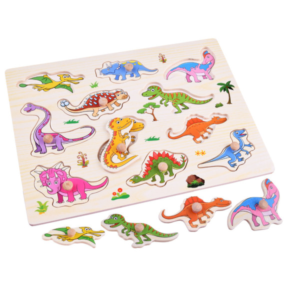 Drevená vkladačka - puzzle s rúčkami 11 dielikov Inlea4Fun - dinosaury