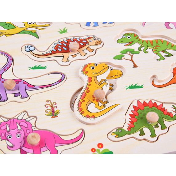 Drevená vkladačka - puzzle s rúčkami 11 dielikov Inlea4Fun - dinosaury