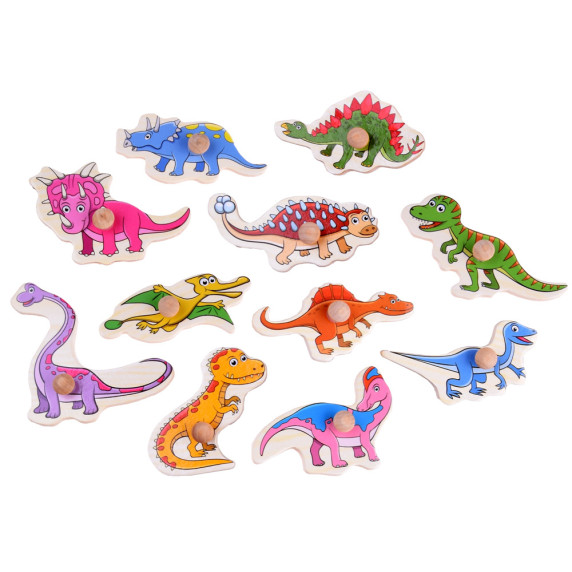 Drevená vkladačka - puzzle s rúčkami 11 dielikov Inlea4Fun - dinosaury