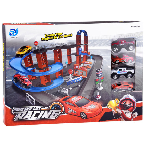 Dvojposchodové parkovisko s výťahom a autíčkami Inlea4Fun PARKING LOT RACING