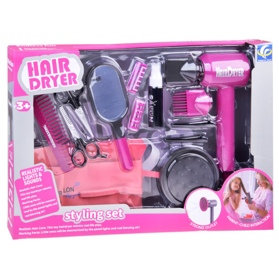 Detský kadernícky set Inlea4Fun HAIR DRYER STYLING SET - ružový