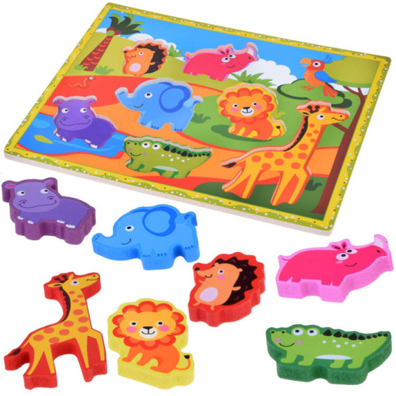 Drevená vkladačka - puzzle 7 dielikov Inlea4Fun - safari zvieratká