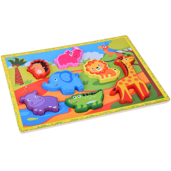 Drevená vkladačka - puzzle 7 dielikov Inlea4Fun - safari zvieratká