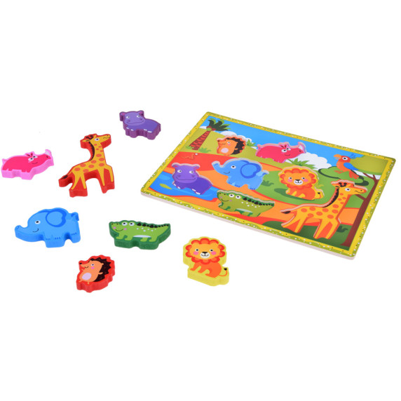 Drevená vkladačka - puzzle 7 dielikov Inlea4Fun - safari zvieratká