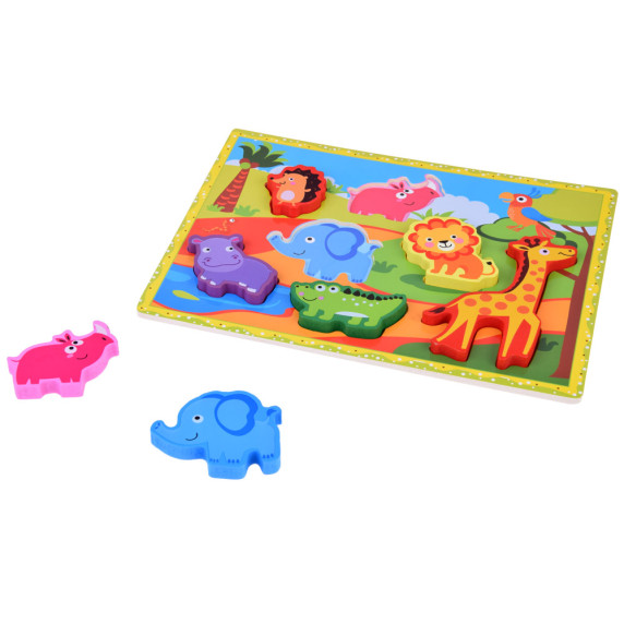 Drevená vkladačka - puzzle 7 dielikov Inlea4Fun - safari zvieratká