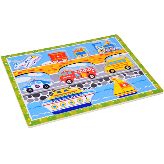 Drevená vkladačka - puzzle 9 dielikov Inlea4Fun - dopravné prostriedky