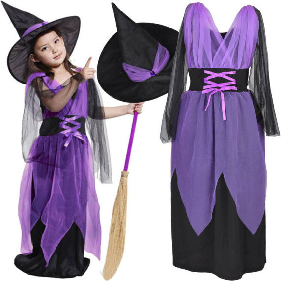 Detský kostým čarodejnica Inlea4Fun LOVELY WITCH GIRL - veľkosť M 110-120 cm