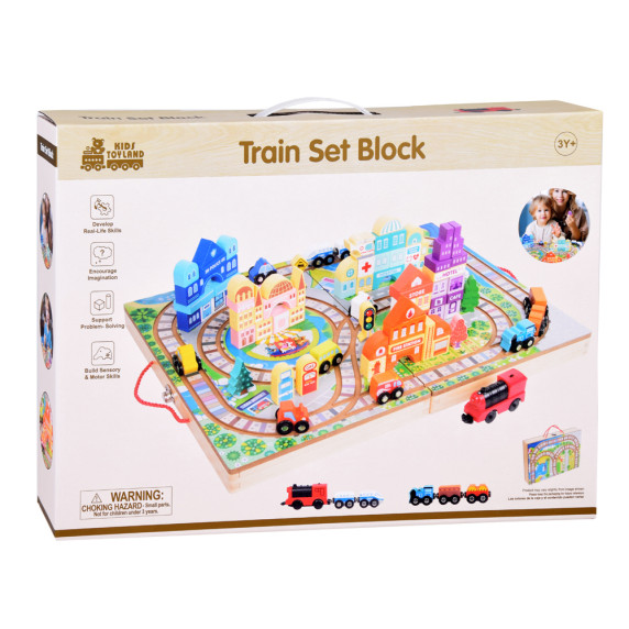 Drevená súprava stavebných kociek s vláčikom v kufríku 89 prvkov Inlea4Fun TRAIN SET BLOCK 