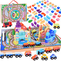 Drevená súprava stavebných kociek s vláčikom v kufríku 89 prvkov Inlea4Fun TRAIN SET BLOCK  