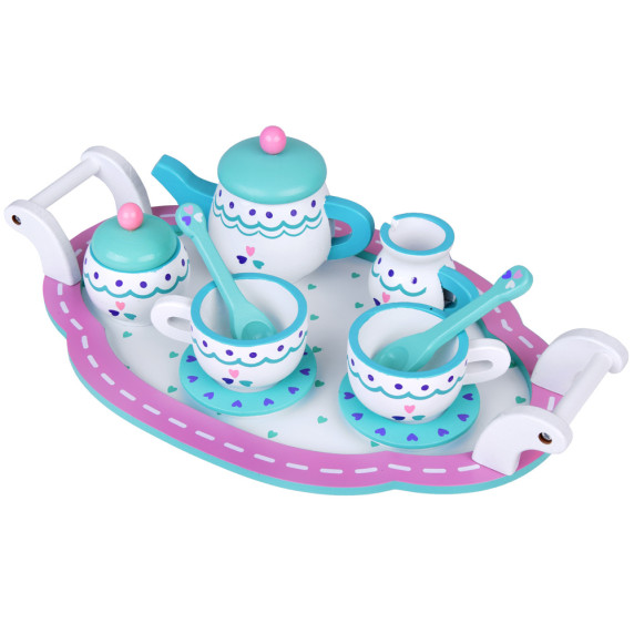 Detská drevená čajová súprava Inlea4Fun TEA SET TRAY