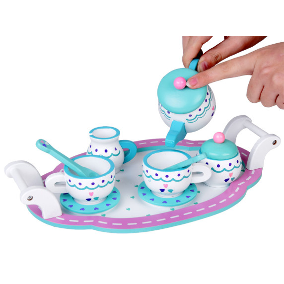 Detská drevená čajová súprava Inlea4Fun TEA SET TRAY