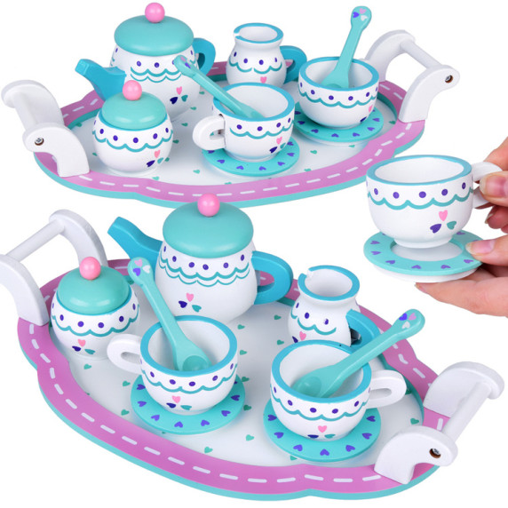 Detská drevená čajová súprava Inlea4Fun TEA SET TRAY