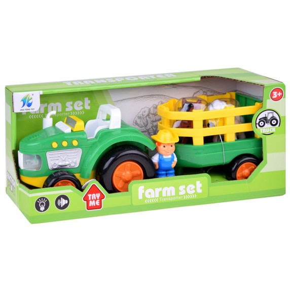 Interaktívny traktor s prívesom, farmárom a zvieratkami Inlea4Fun FARM SET