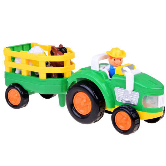 Interaktívny traktor s prívesom, farmárom a zvieratkami Inlea4Fun FARM SET