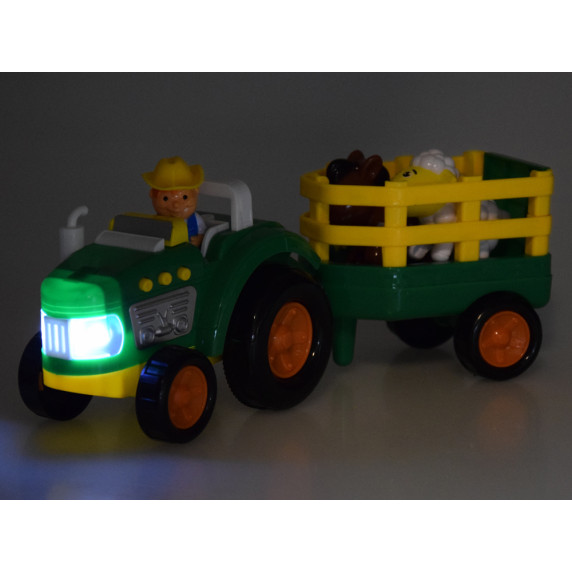 Interaktívny traktor s prívesom, farmárom a zvieratkami Inlea4Fun FARM SET