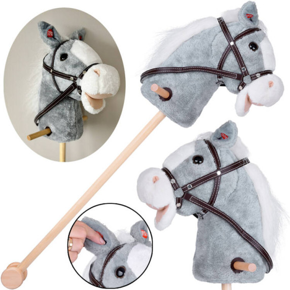 Kôň na palici so zvukovými efektmi Inlea4Fun HOBBY HORSE - sivý