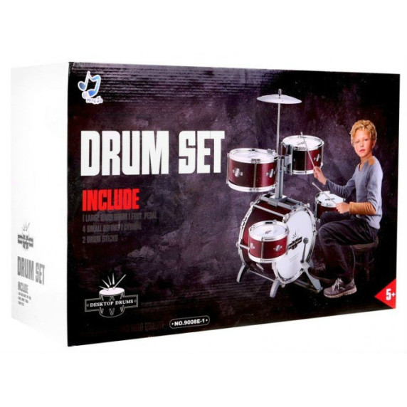 Detské bicie 5 bubnov Inlea4Fun DRUM SET - tmavočervené