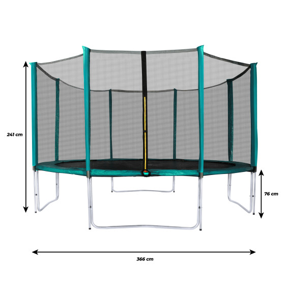 Trampolína 366 cm s vonkajšou ochrannou sieťou a schodíkmi Aga SPORT PRO MRP1012DG - tmavozelená