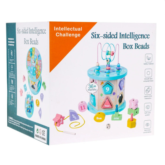 Drevená edukačná kocka 4v1 Inlea4Fun INTELLIGENCE BOX BEADS