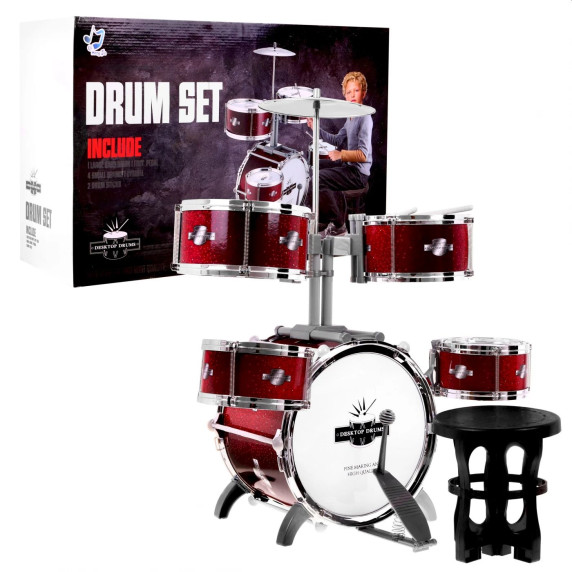 Detské bicie 5 bubnov Inlea4Fun DRUM SET - tmavočervené