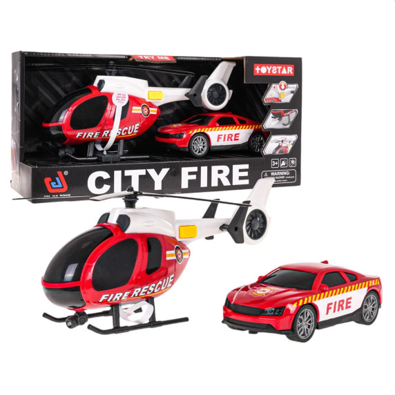 Interaktívna sada hasičských vozidiel, auto a vrtuľník Inlea4Fun CITY FIRE