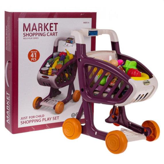 Interaktívny nákupný vozík 41 prvkov Inlea4Fun MARKET SHOPPING CART - fialový