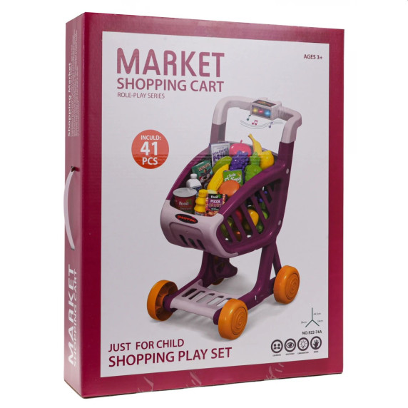 Interaktívny nákupný vozík 41 prvkov Inlea4Fun MARKET SHOPPING CART - fialový