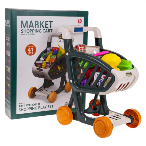 Interaktívny nákupný vozík 41 prvkov Inlea4Fun MARKET SHOPPING CART - zelený