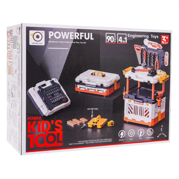 Detská dielňa 4v1 s doplnkami 90 prvkov Inlea4Fun POWER KID´S TOOL